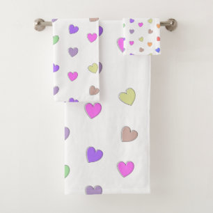 Pastel Heart Shape Pattern Bath Towel Set