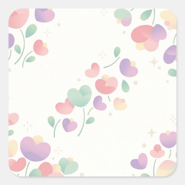 Pastel Heart Shaped Flowers Minimalist Pattern Square Sticker (Front)