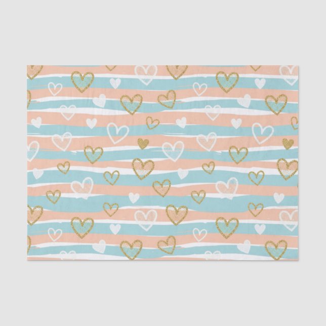 Pastel Heart Stripes Glitter Style Pattern (10) Tissue Paper (Front)