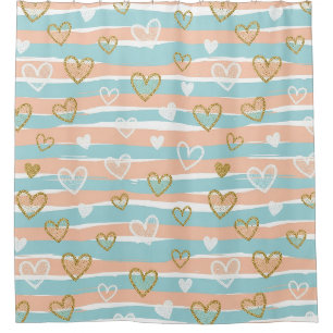 Pastel Heart Stripes Glitter Style Pattern (11) Shower Curtain