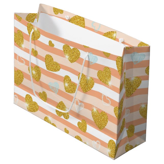 Pastel Heart Stripes Glitter Style Pattern (12) Large Gift Bag (Front Angled)
