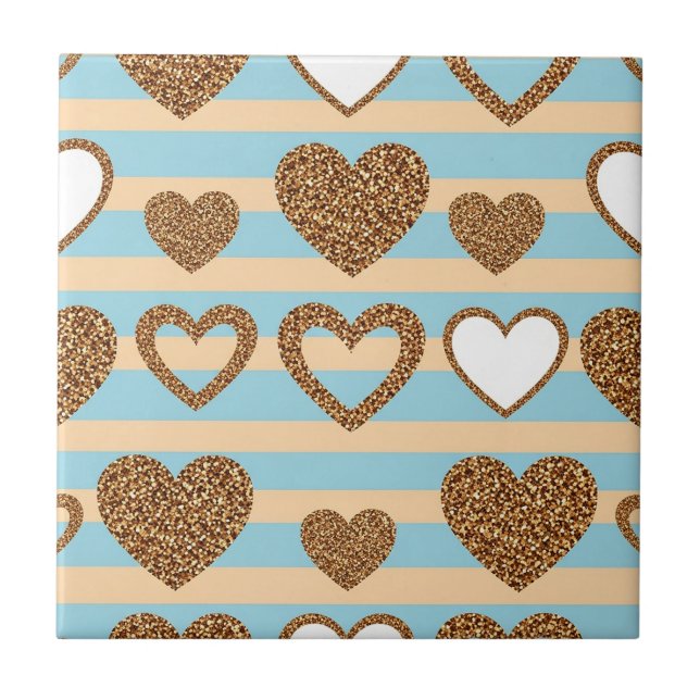 Pastel Heart Stripes Glitter Style Pattern (13) Ceramic Tile (Front)