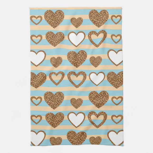 Pastel Heart Stripes Glitter Style Pattern (13) Tea Towel (Vertical)