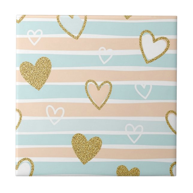 Pastel Heart Stripes Glitter Style Pattern (15) Ceramic Tile (Front)