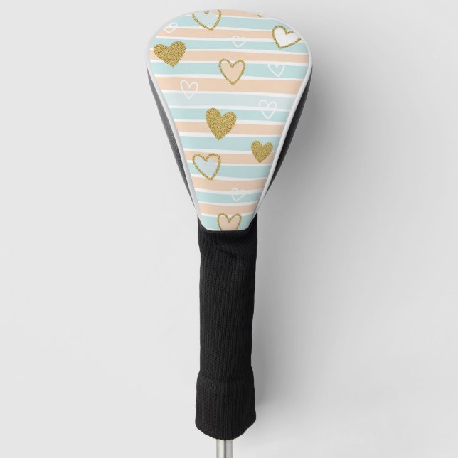 Pastel Heart Stripes Glitter Style Pattern (15) Golf Head Cover (Front)