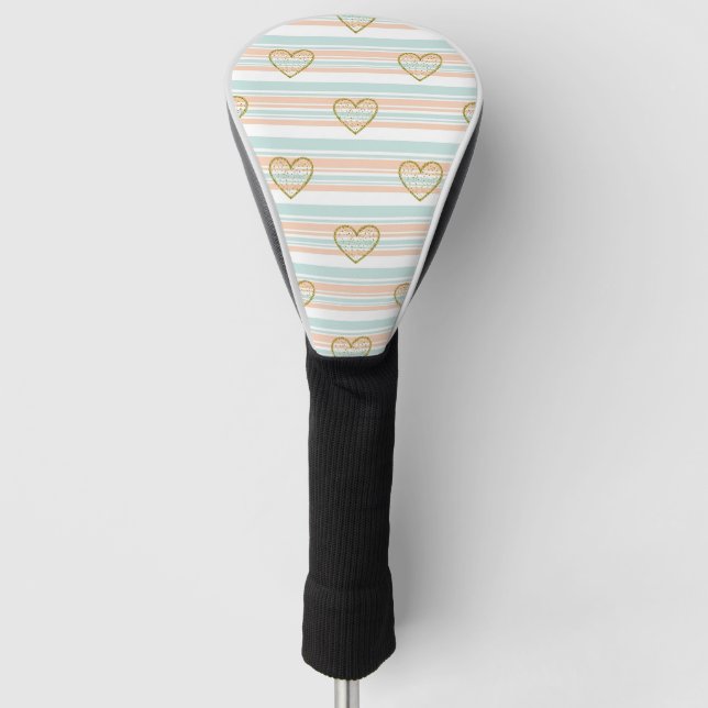 Pastel Heart Stripes Glitter Style Pattern (16) Golf Head Cover (Front)