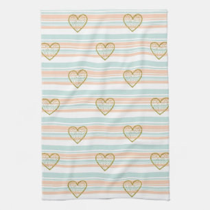 Pastel Heart Stripes Glitter Style Pattern (16) Tea Towel