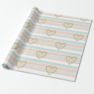 Pastel Heart Stripes Glitter Style Pattern (16) Wrapping Paper