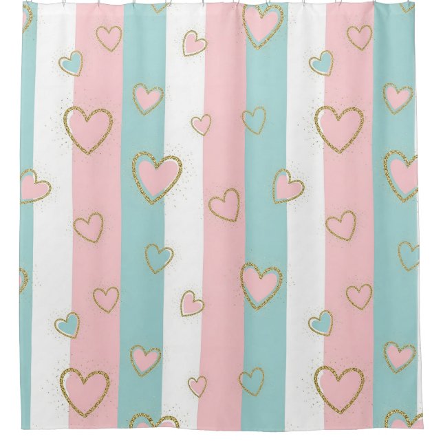 Pastel Heart Stripes Glitter Style Pattern (2) Shower Curtain (Front)