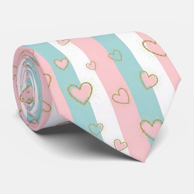 Pastel Heart Stripes Glitter Style Pattern (2) Tie (Rolled)