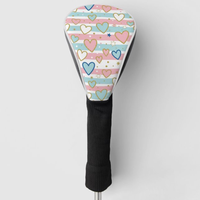 Pastel Heart Stripes Glitter Style Pattern (3) Golf Head Cover (Front)