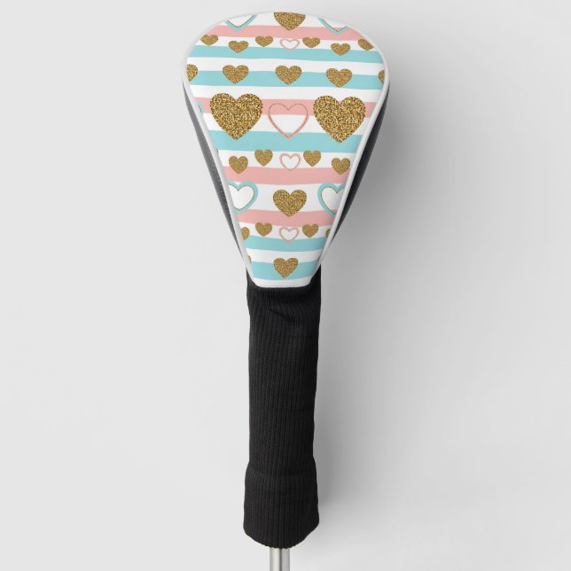 Pastel Heart Stripes Glitter Style Pattern (4) Golf Head Cover (Front)