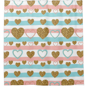 Pastel Heart Stripes Glitter Style Pattern (4) Shower Curtain