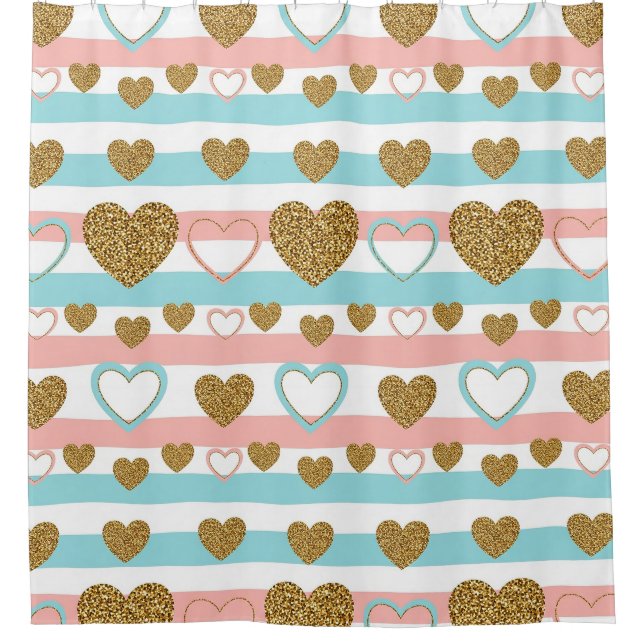 Pastel Heart Stripes Glitter Style Pattern (4) Shower Curtain (Front)