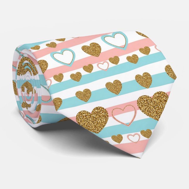 Pastel Heart Stripes Glitter Style Pattern (4) Tie (Rolled)