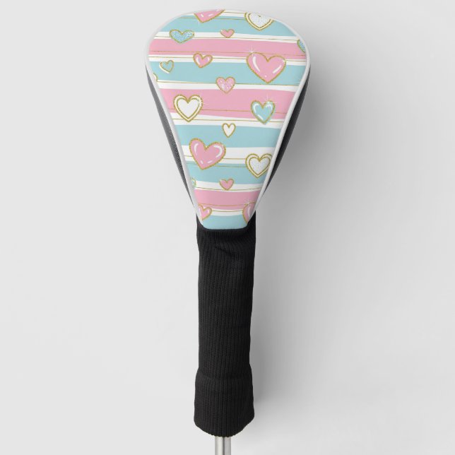 Pastel Heart Stripes Glitter Style Pattern (6) Golf Head Cover (Front)