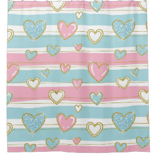 Pastel Heart Stripes Glitter Style Pattern (6) Shower Curtain