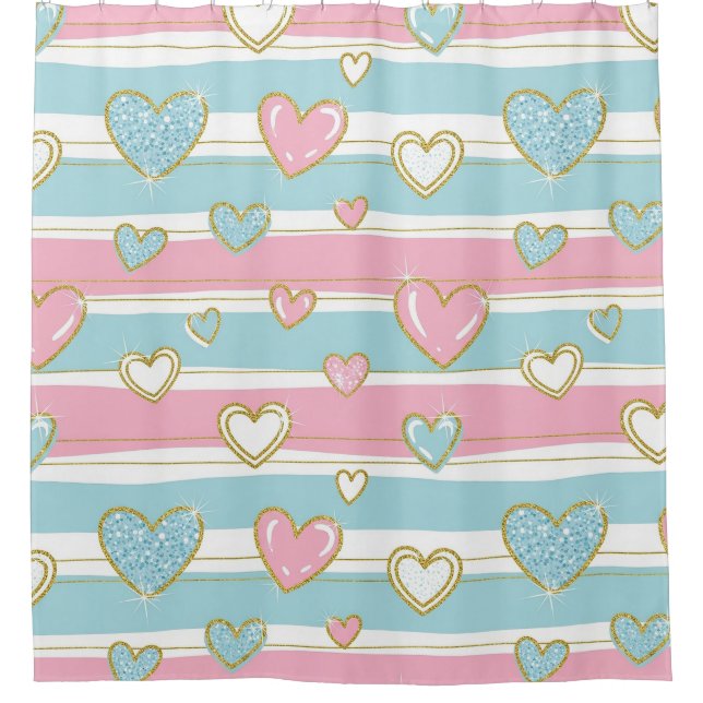 Pastel Heart Stripes Glitter Style Pattern (6) Shower Curtain (Front)