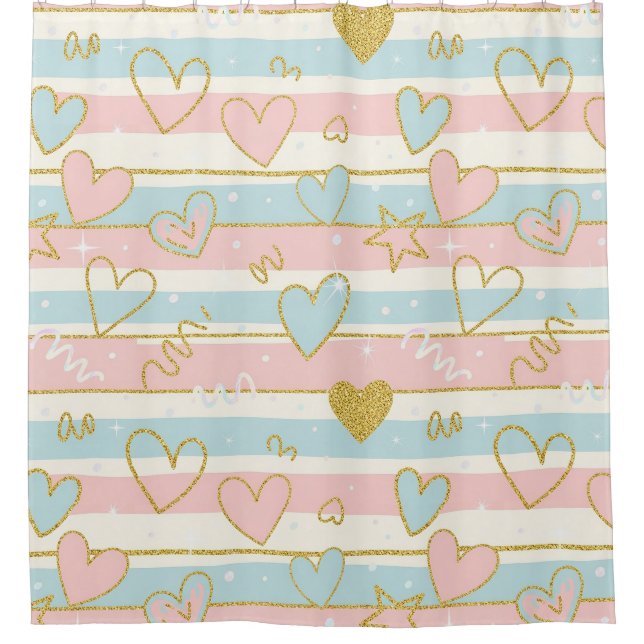 Pastel Heart Stripes Glitter Style Pattern (7) Shower Curtain (Front)