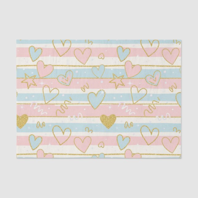 Pastel Heart Stripes Glitter Style Pattern (7) Tissue Paper (Front)