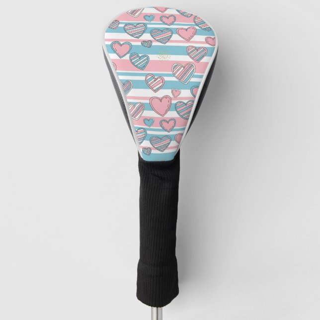 Pastel Heart Stripes Glitter Style Pattern (8) Golf Head Cover (Front)
