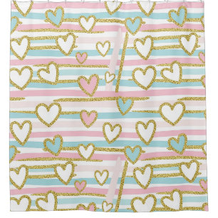Pastel Heart Stripes Glitter Style Pattern (9) Shower Curtain