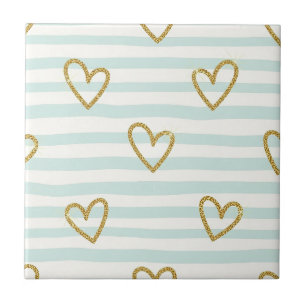 Pastel Heart Stripes Glitter Style Pattern Ceramic Tile
