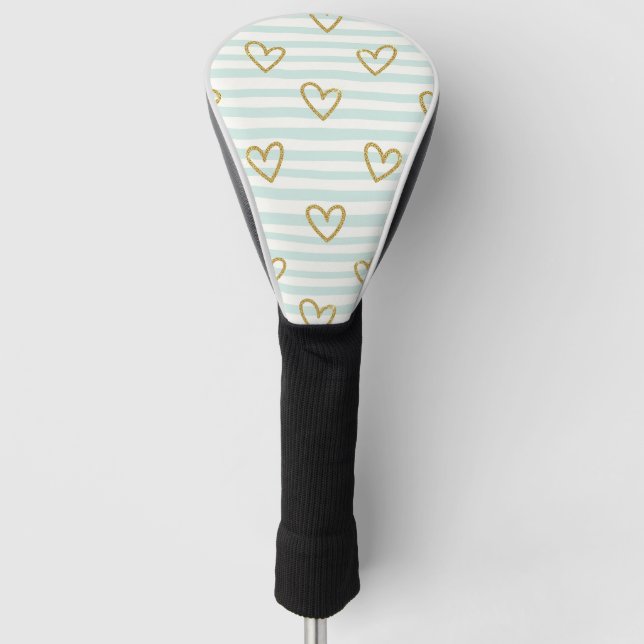 Pastel Heart Stripes Glitter Style Pattern Golf Head Cover (Front)