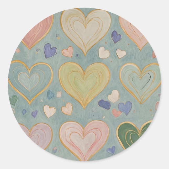 Pastel Heart Tapestry Classic Round Sticker (Front)