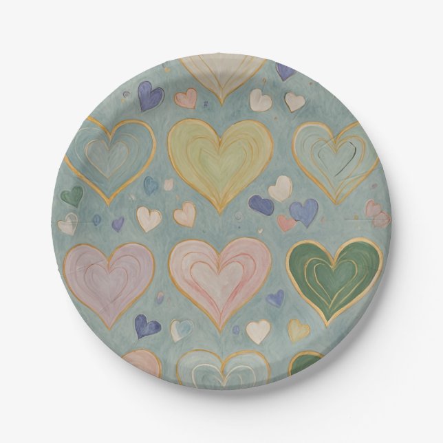 Pastel Heart Tapestry Paper Plate (Front)