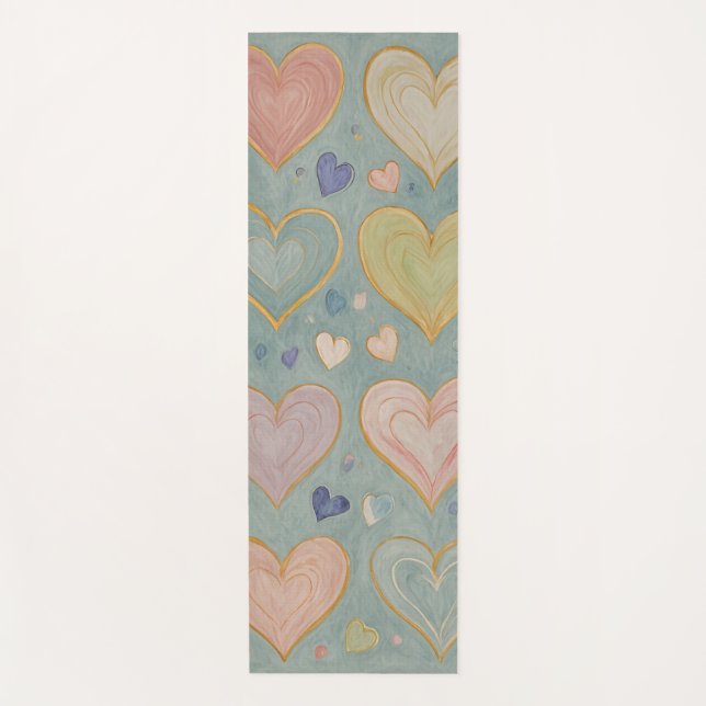 Pastel Heart Tapestry Yoga Mat (Front)