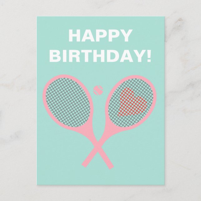 Pastel Heart Tennis Player Racquets Ball Birthday  Postcard (Front)