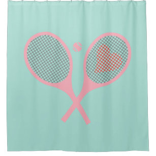 Pastel Heart Tennis Player Racquets Ball Blue Shower Curtain