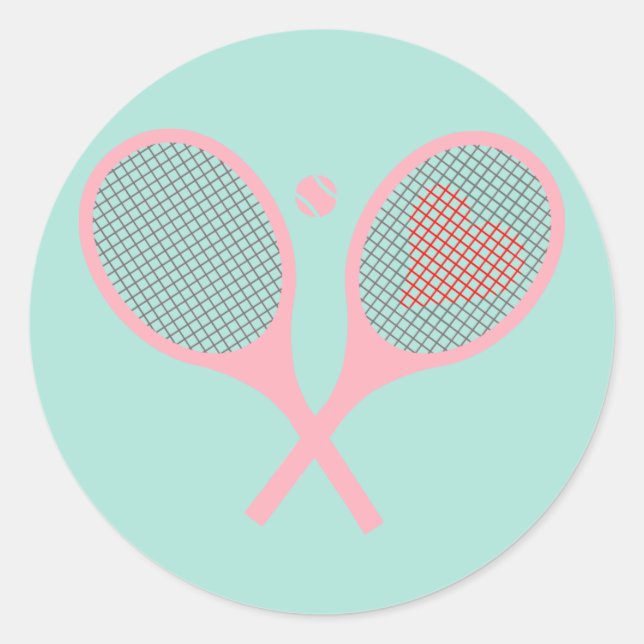 Pastel Heart Tennis Player Racquets Ball Design    Classic Round Sticker (Front)
