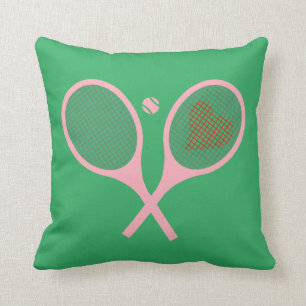 Pastel Heart Tennis Player Racquets Ball Design   Cushion