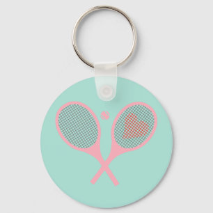 Pastel Heart Tennis Player Racquets Ball Design   Key Ring
