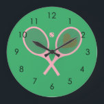 Pastel Heart Tennis Player Racquets Ball Girl Large Clock<br><div class="desc">Classic and elegant, preppy pink Tennis Rackets with heart For Her | Summer Tennis Court. Gift for tennis player, pink racquet tennis match on a white background. Personalized Gift for a tennis player. Trendy tennis players home decor. Trendy modern tennis player gifts. Cool retro modern gift for your school tennis...</div>