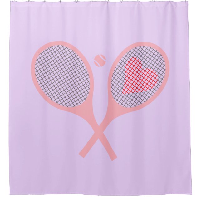 Pastel Heart Tennis Player Racquets Ball Lilac Shower Curtain (Front)