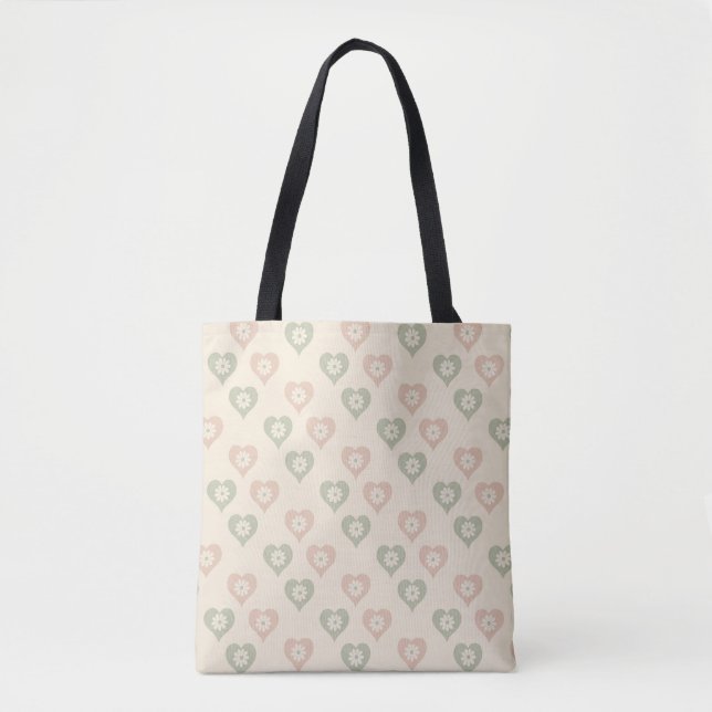 Pastel Heart Tote Bag – Cute Floral Pattern (Front)