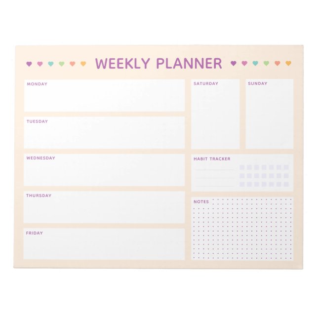 Pastel Heart Weekly Planner Notepad (Front)