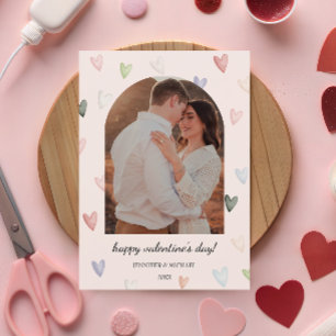 Pastel Hearts Arch Valentine Photo Memory Holiday Card