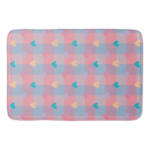 Pastel Hearts Chequerboard Pattern – Cute Seamless Bath Mat
