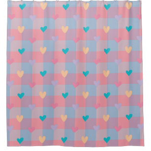 Pastel Hearts Chequerboard Pattern – Cute Seamless Shower Curtain