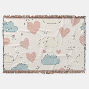 Pastel Hearts & Clouds Watercolor Dream (10) Throw Blanket
