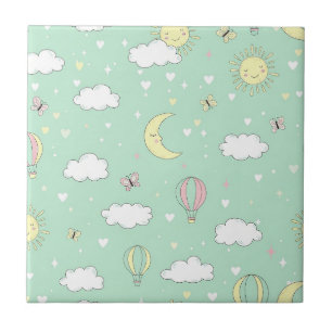 Pastel Hearts & Clouds Watercolor Dream (11) Ceramic Tile