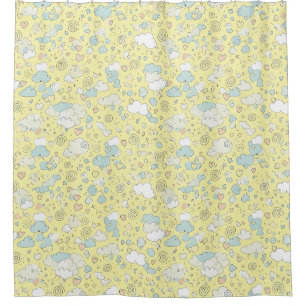 Pastel Hearts & Clouds Watercolor Dream (1) Shower Curtain