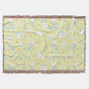 Pastel Hearts & Clouds Watercolor Dream (1) Throw Blanket
