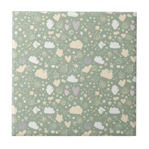 Pastel Hearts & Clouds Watercolor Dream (4) Ceramic Tile