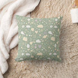 Pastel Hearts & Clouds Watercolor Dream (4) Cushion