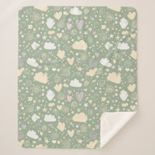 Pastel Hearts & Clouds Watercolor Dream (4) Sherpa Blanket